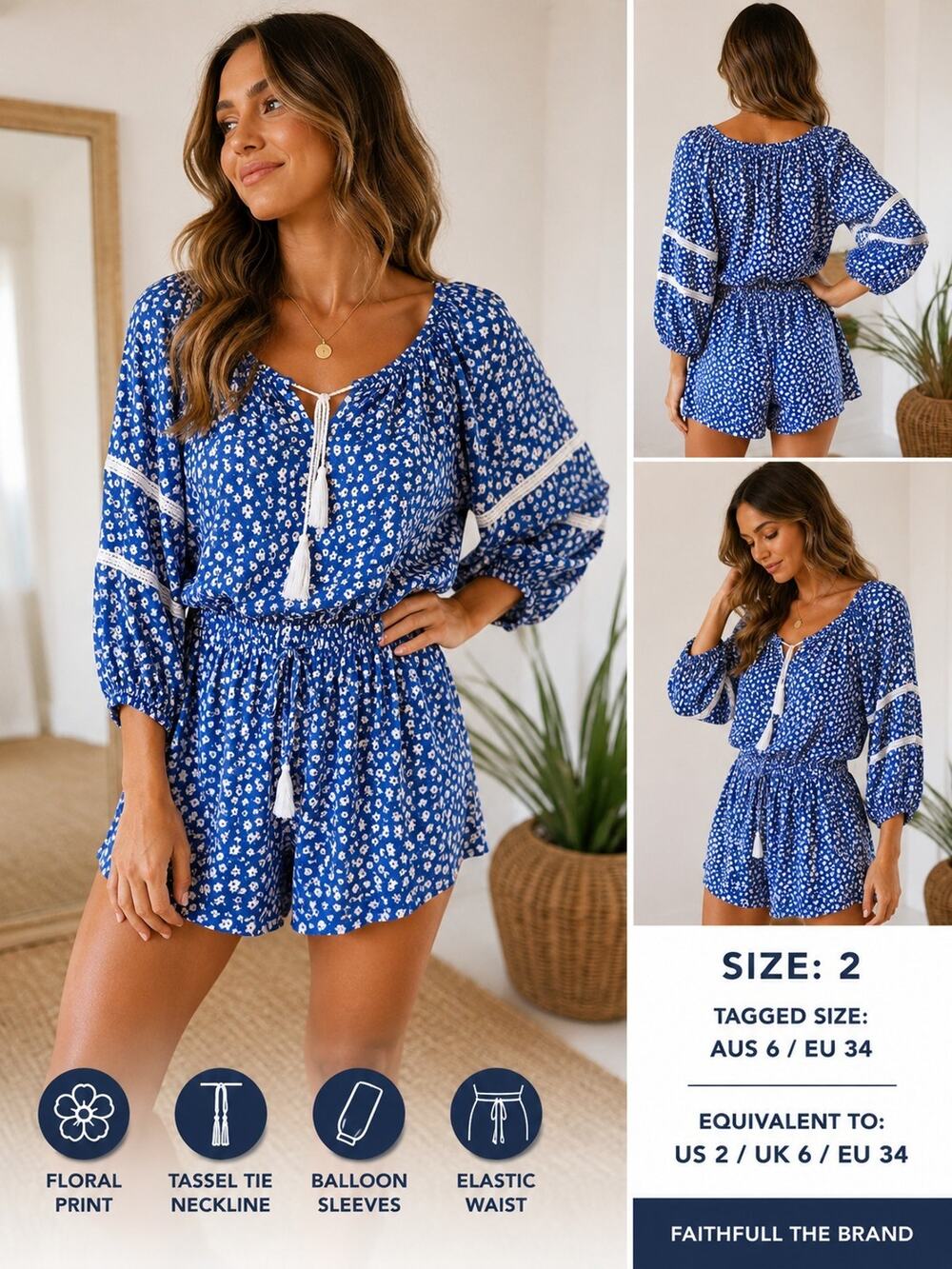 Faithfull The Brand Ibiza Romper Playsuit Size US 2
